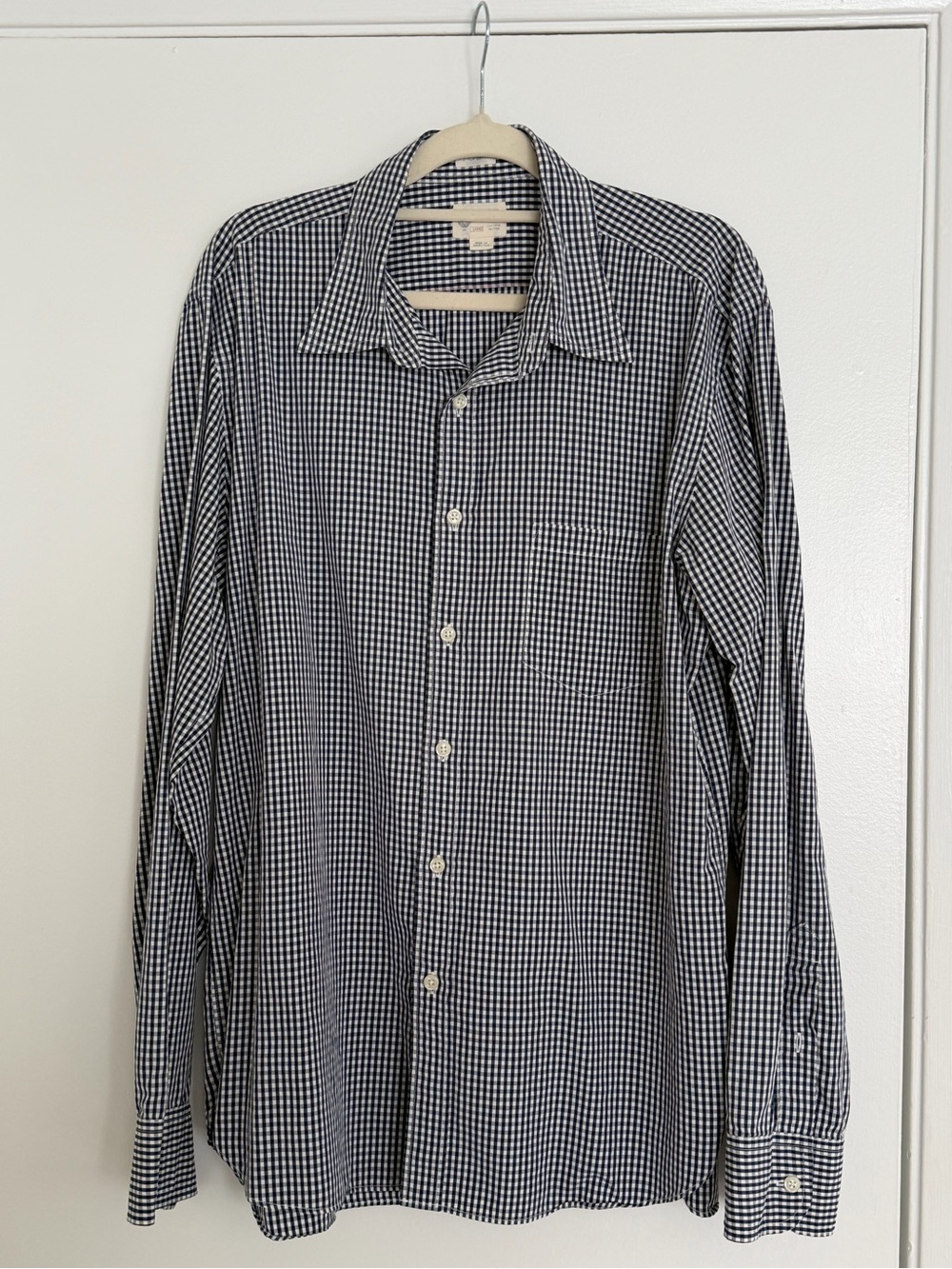 J.Crew Men’s Gingham Shirt Blue White 2-Ply Cotton Button Down Size Largew